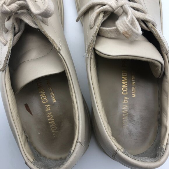 Woman By Common Projects Achilles Leather Sneakers EU 36 US 6 Beige Cream Low - Picture 8 of 14